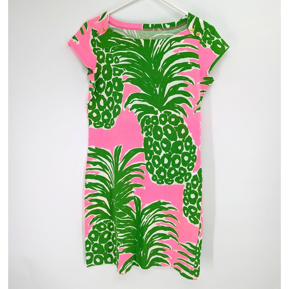 Lilly‎ Pulitzer Pineapple Print Pima Cotton T-Shirt Dress Pink Green Size S